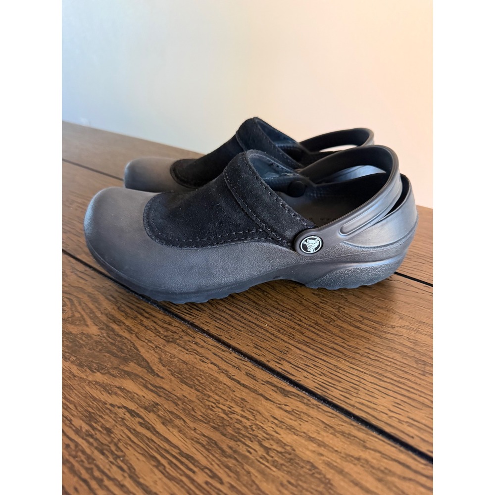 Crocs Work Clogs Women Size 8 Black Good Suede Inlay Mary Jane Shoes